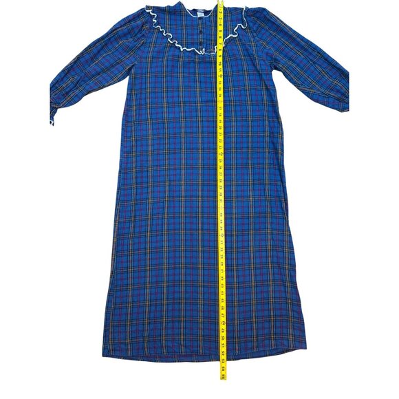 Vintage The Woolrich Woman Cottagecore Blue Plaid Flannel Nightgown Ruffle Trim - Picture 8 of 11